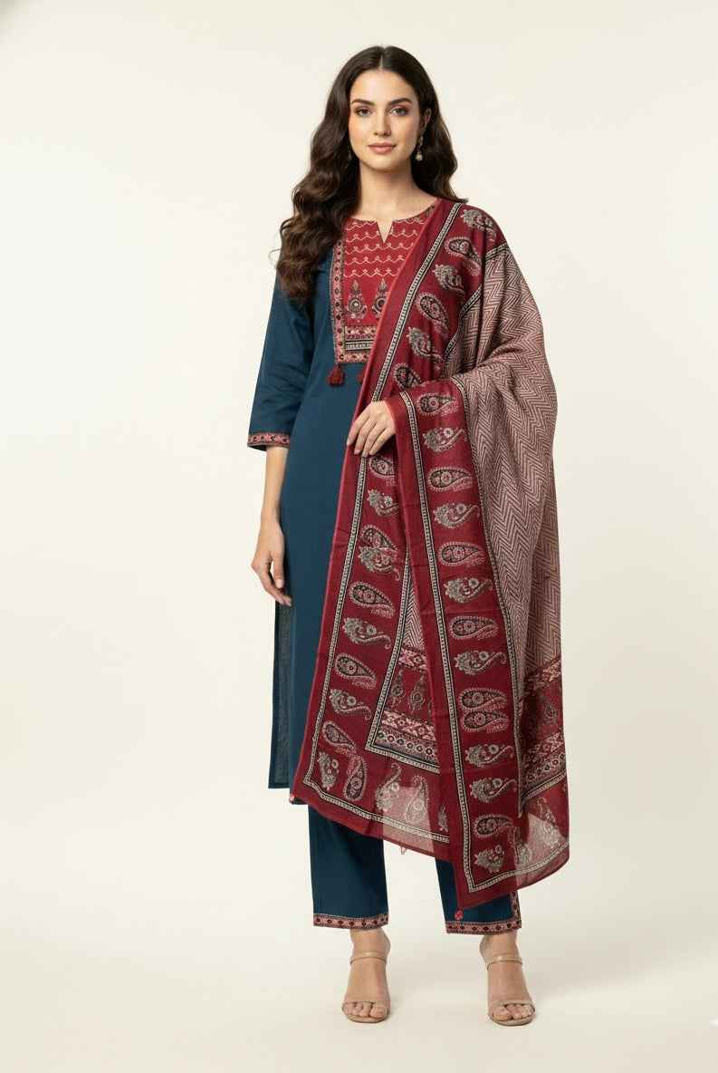 Pure Cotton Three Piece Dupatta Set