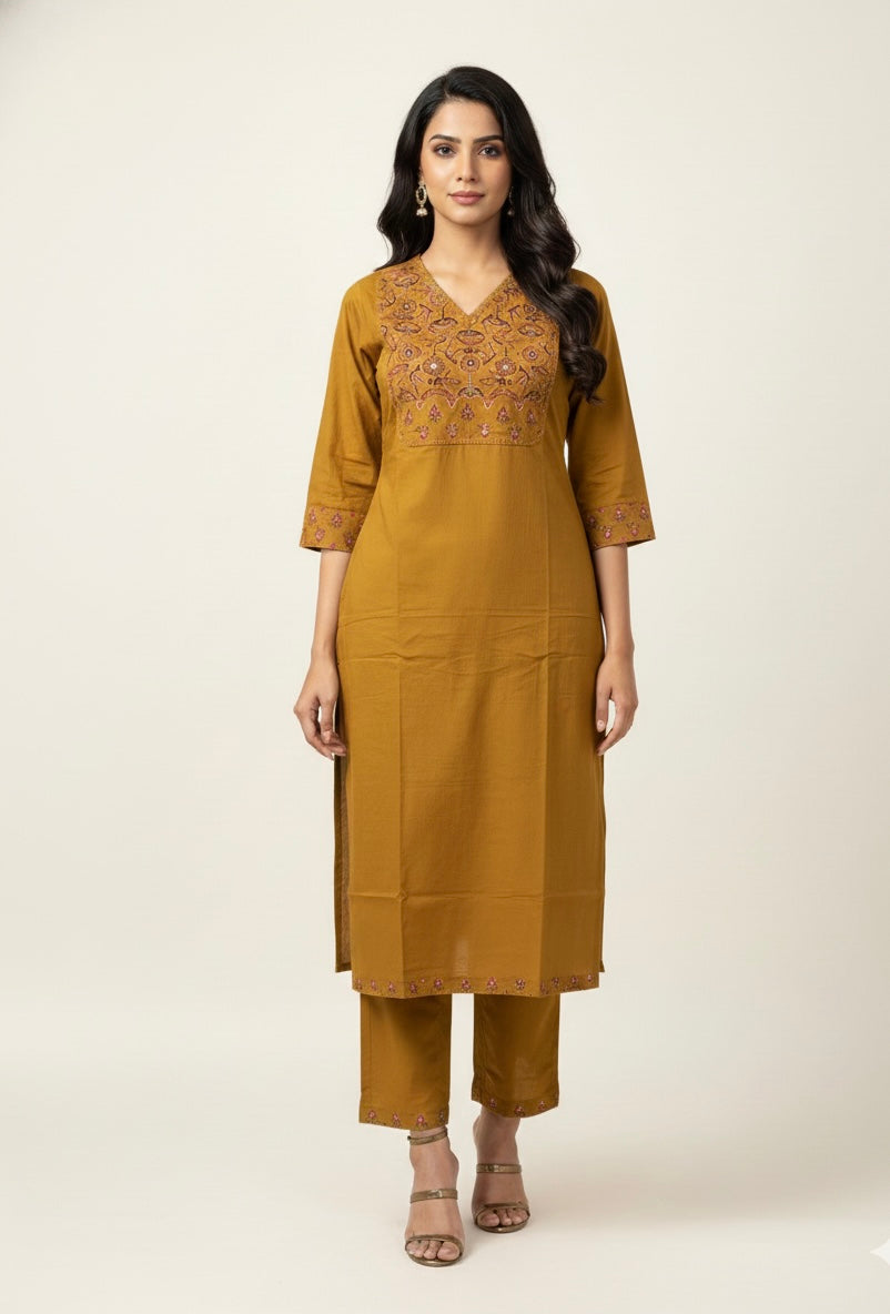 Pure Cotton V Neck Dupatta Set FL036