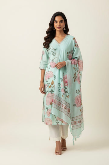 Festival Wear Pure Linen Floral Print Dupatta Set FW005
