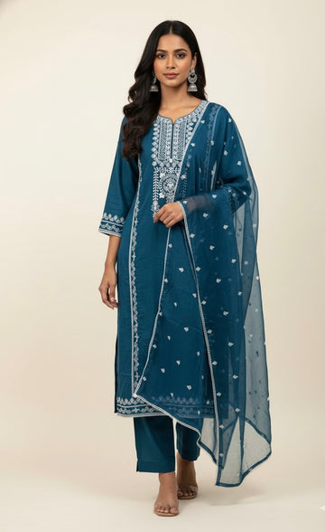 Festival Wear  Pure Muslin Three Piece  Dupatta Set  FW023