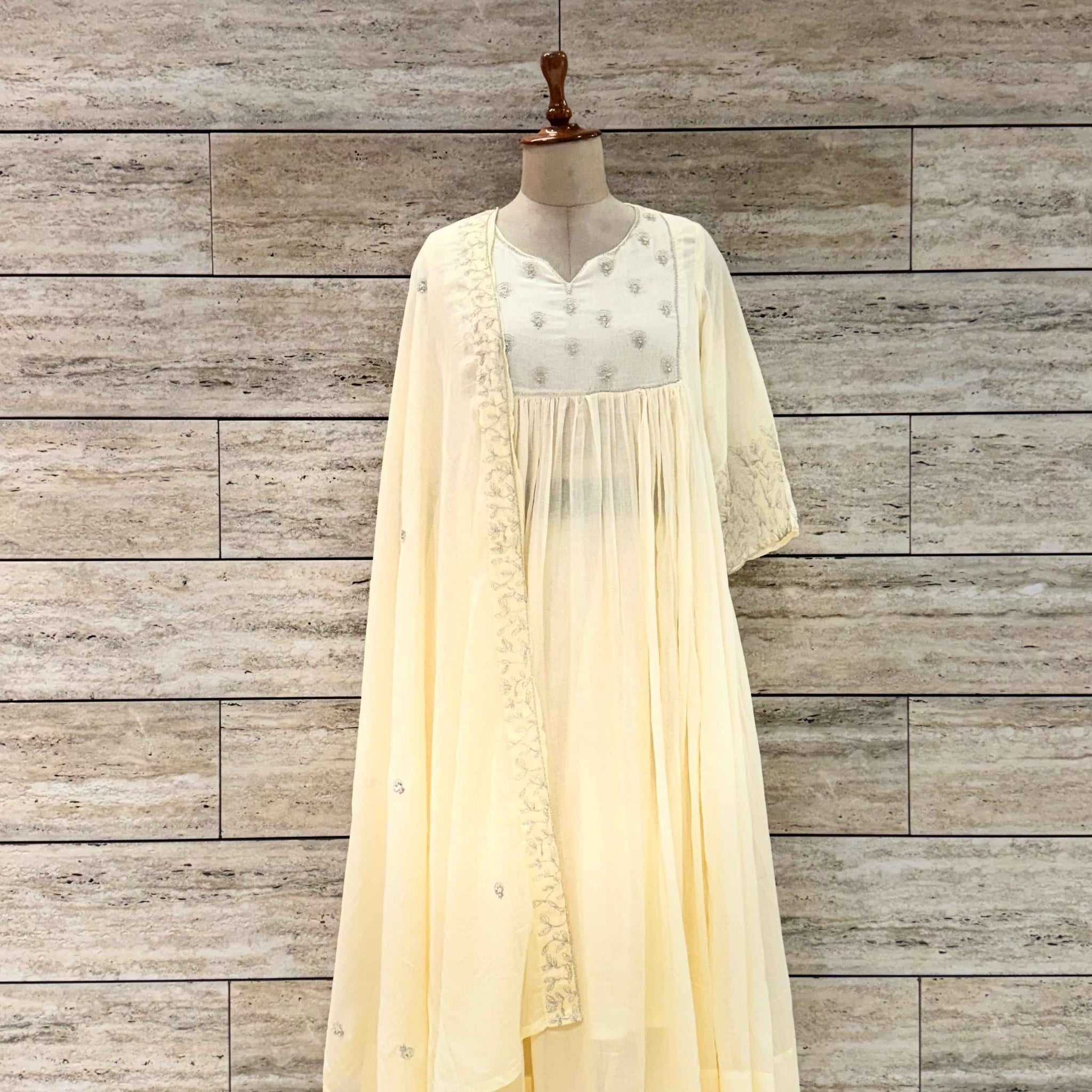 Pure Mul Cotton A Line Dupatta Set With Embroidery Work