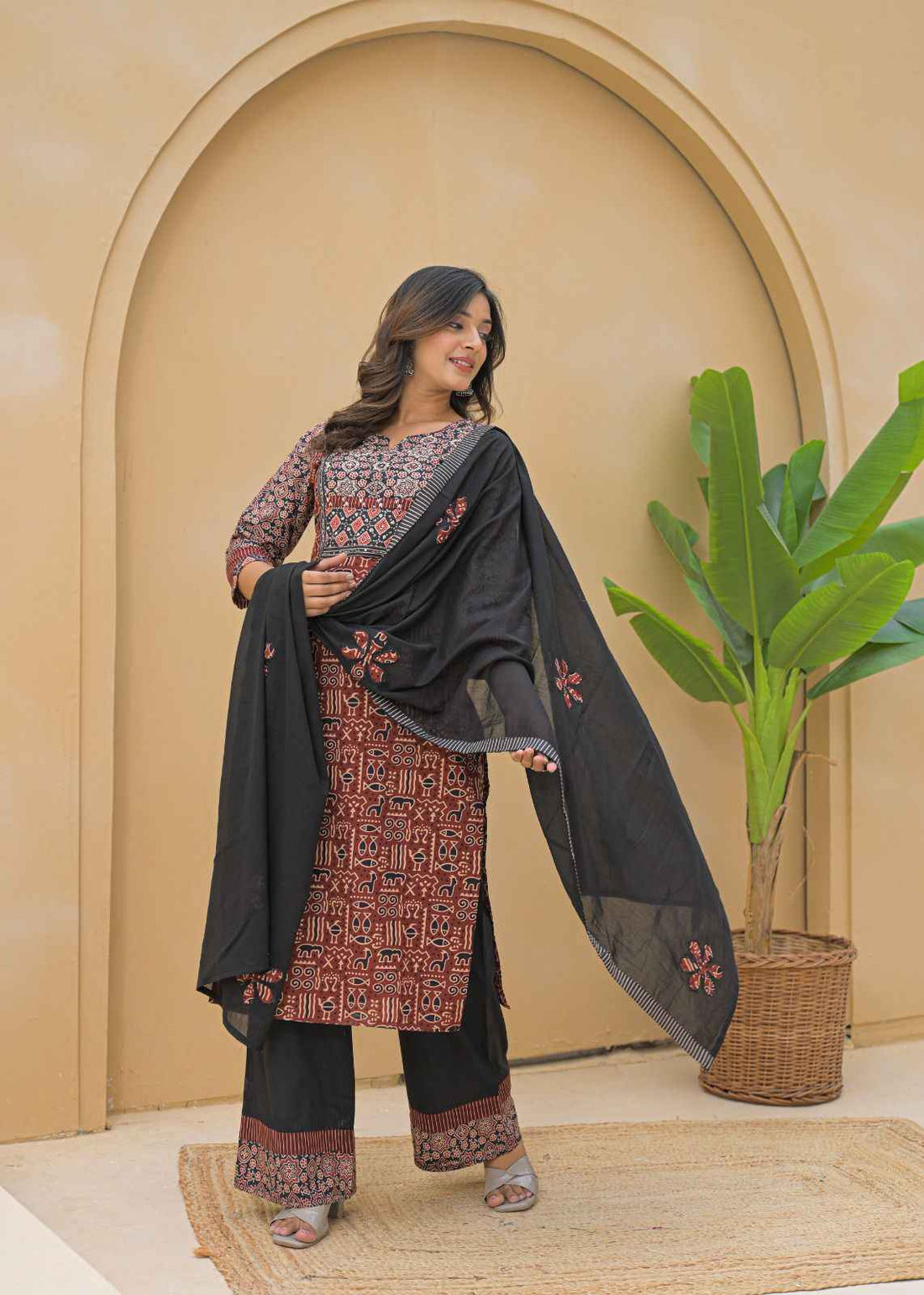 Ajrakh Print  Pure Cotton Dupatta Set