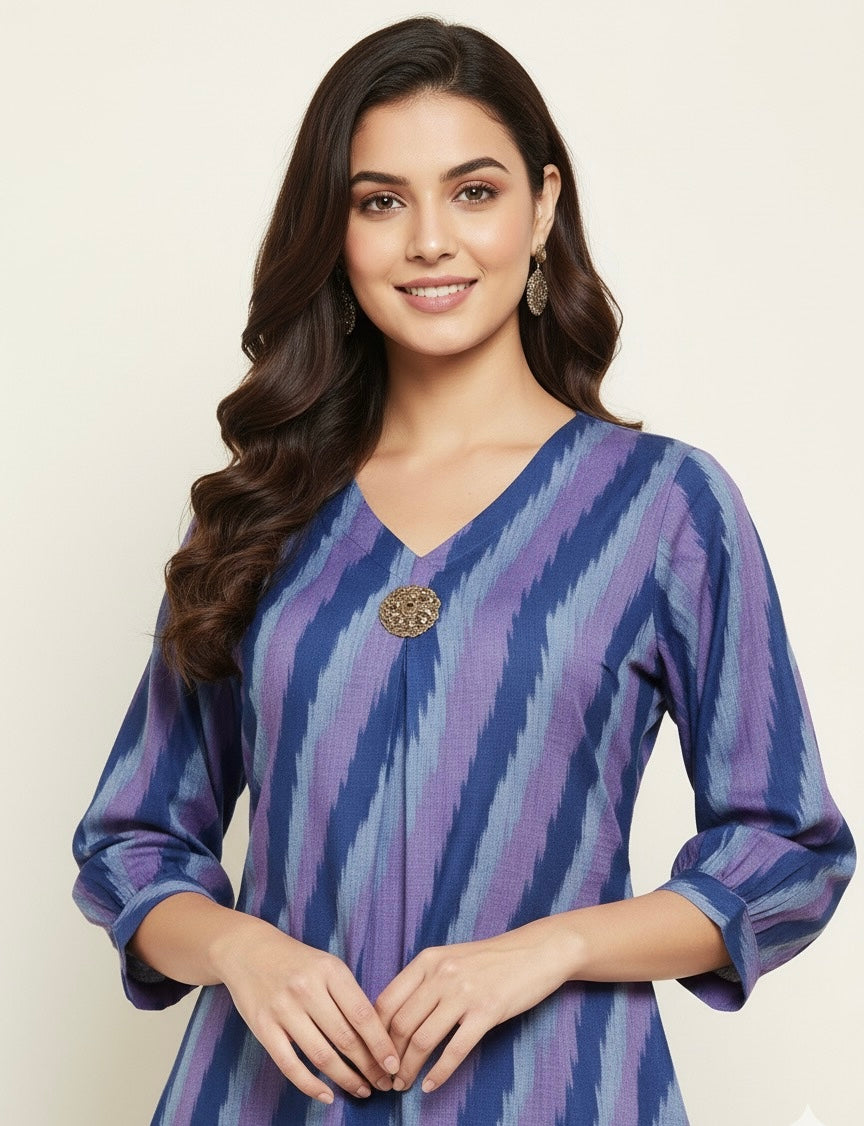 Ikkat Print Only Kurta In Pure Cotton Flex    OK008