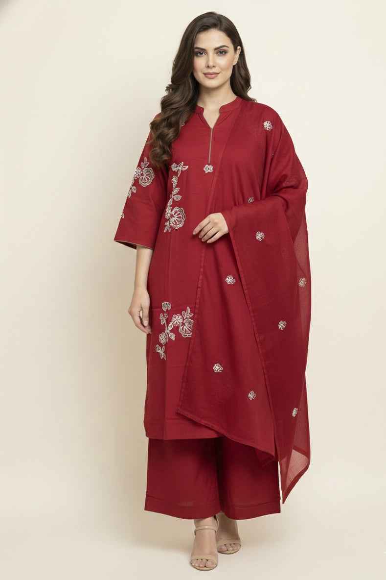 Pure Cotton Three Piece Dupatta Set