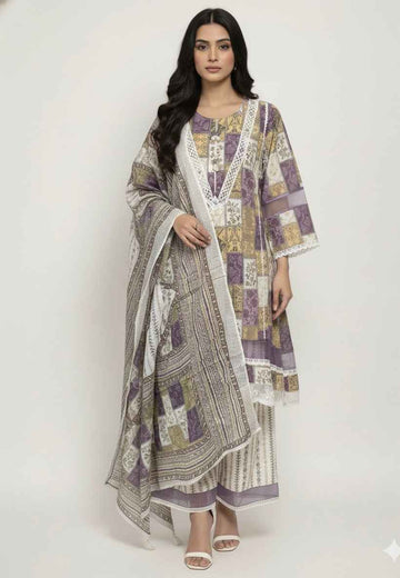 Pure Cotton Three Piece Dupatta Set With Palazzo