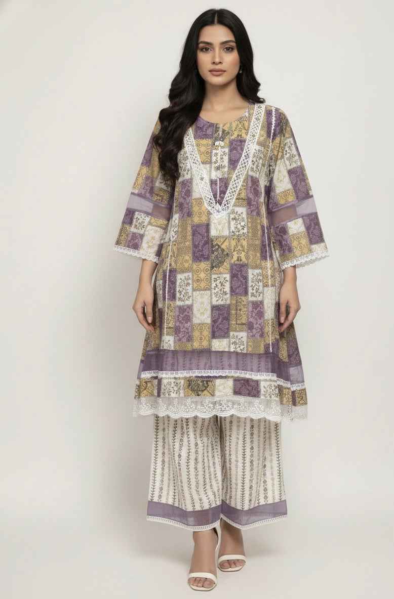 Pure Cotton Three Piece Dupatta Set With Palazzo