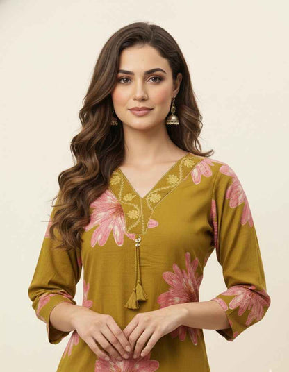 Pure Cotton A Line Three Piece Dupatta Set With Palazzo