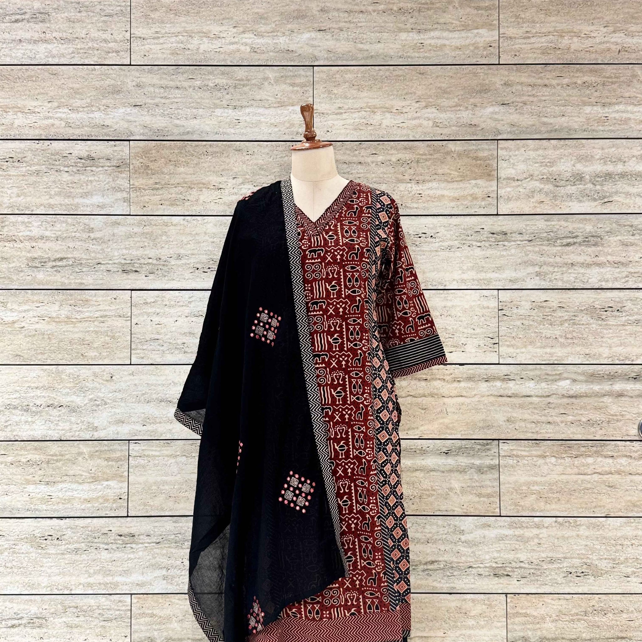 Pure Cotton Ajrakh Print Straight Dupatta Set