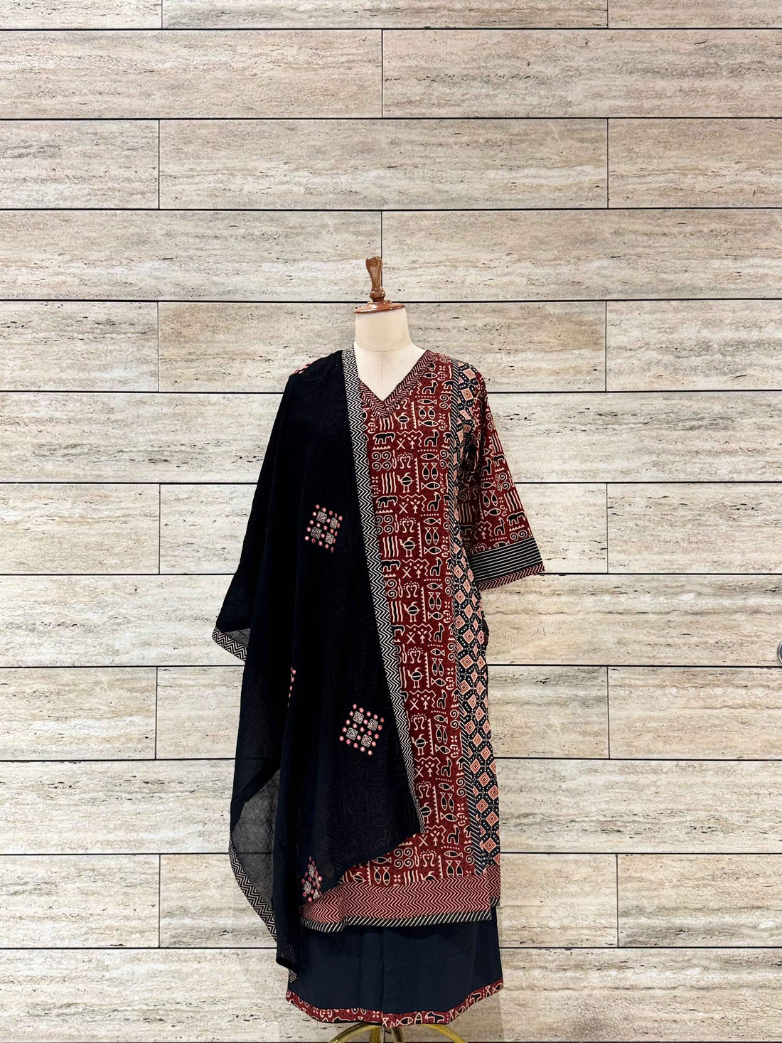 Pure Cotton Ajrakh Print Straight Dupatta Set