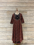 Pure Cotton Ajrakh Print Anarkali Dupatta Set With Embroidery Work