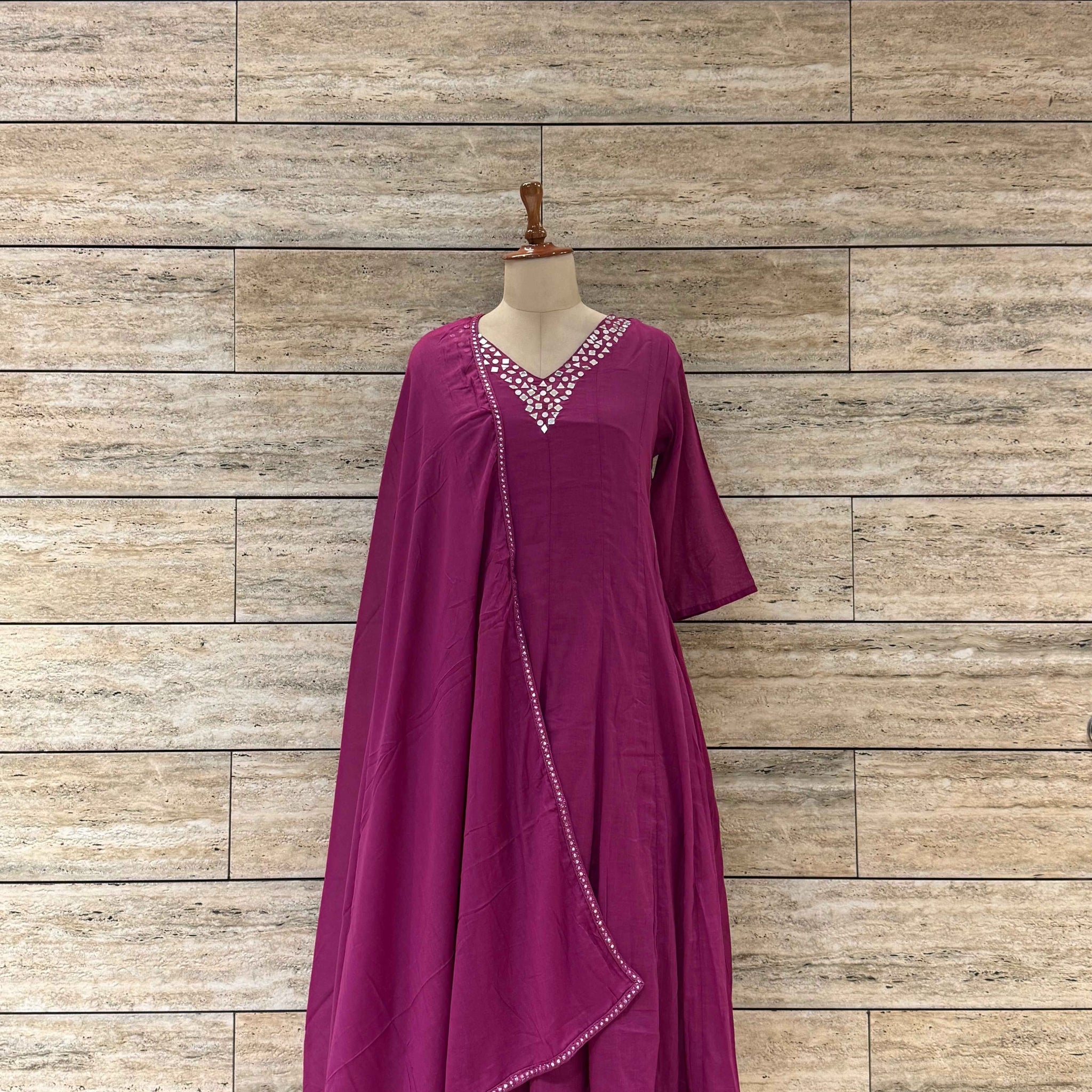 Pure Mul Cotton Three Piece Anarkali Dupatta Set