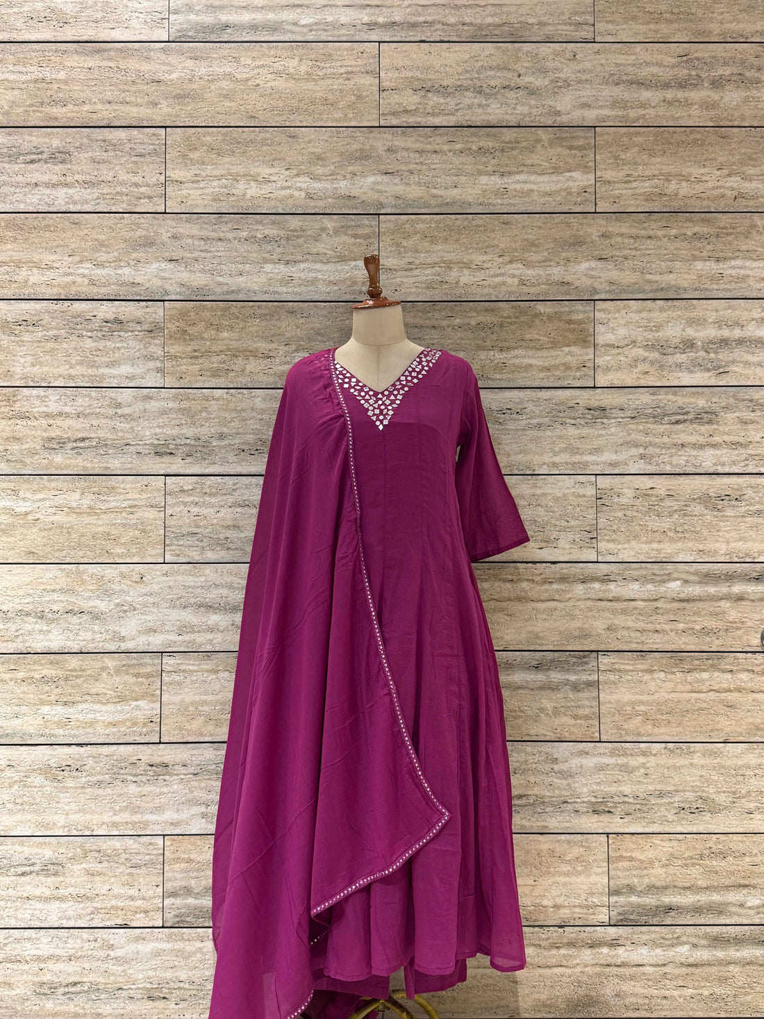 Pure Mul Cotton Three Piece Anarkali Dupatta Set