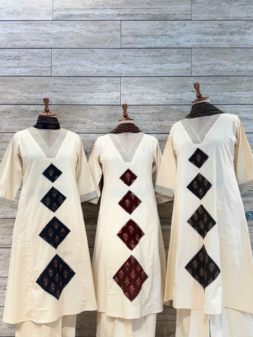 Pure Cotton A Line Dupatta Set With Applique Work