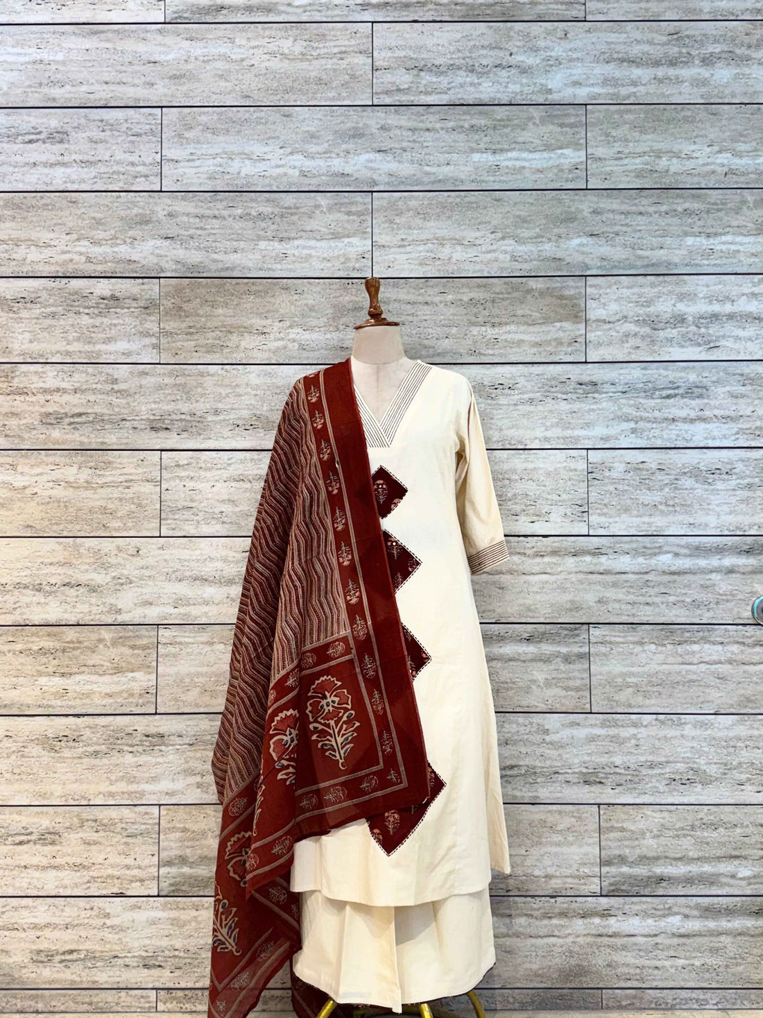 Pure Cotton A Line Dupatta Set With Applique Work