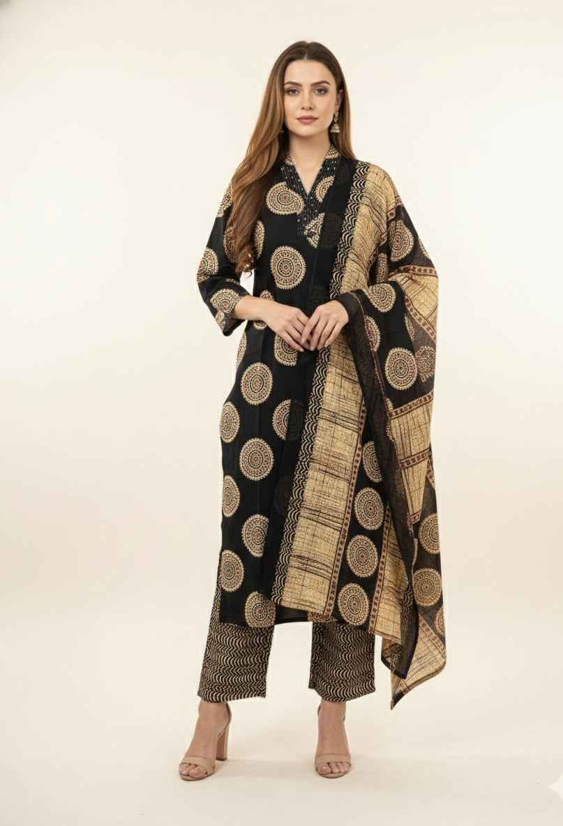 Pure Cotton Three Piece Dupatta Set