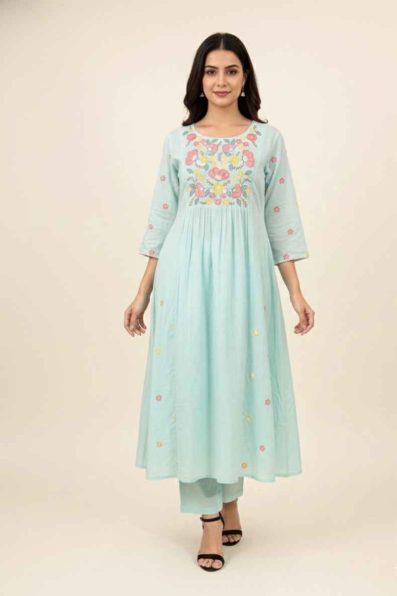 Pure Mul Cotton A Line  Three Piece Dupatta Set