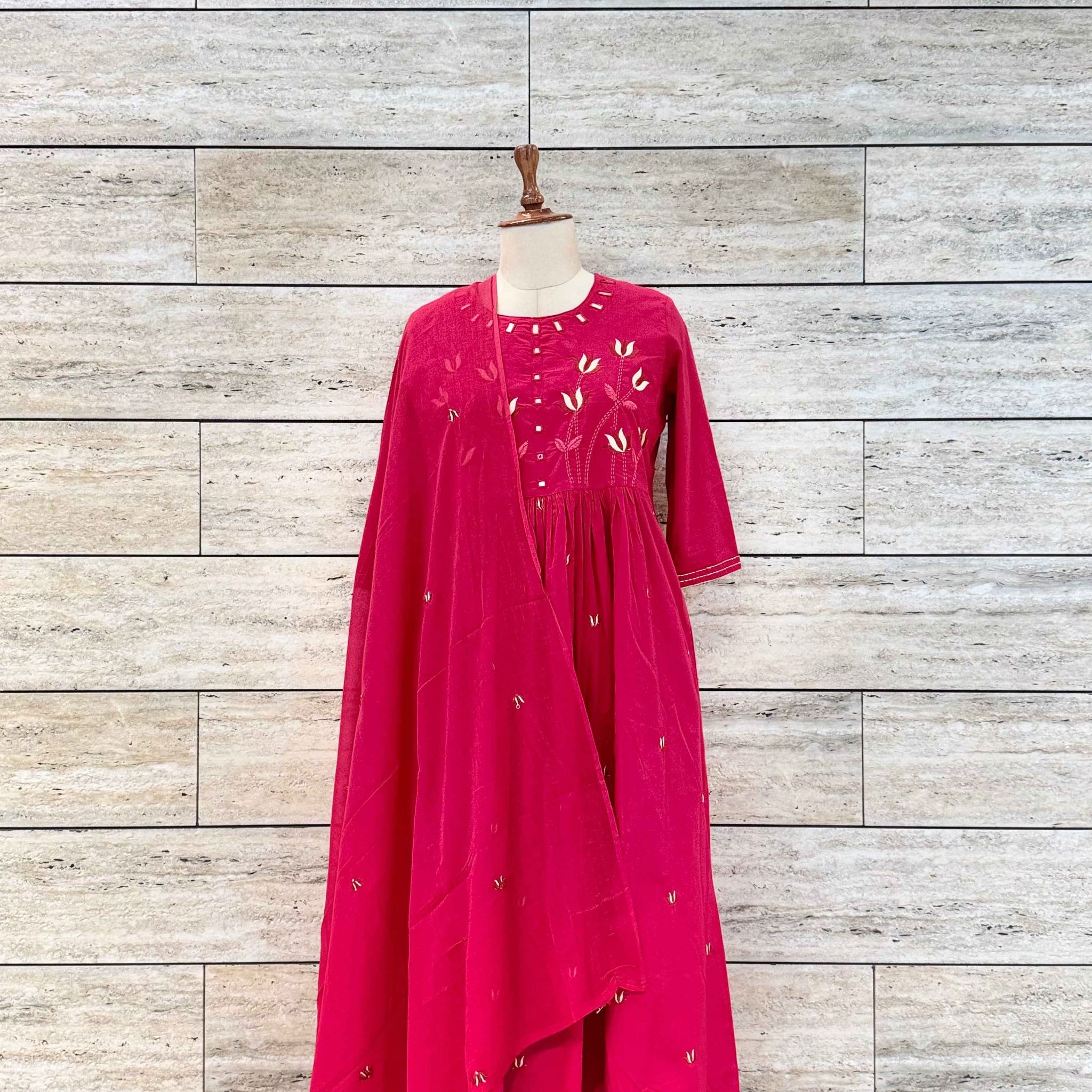 Pure Cotton A Line Dupatta Set With Embroidery Work CS085