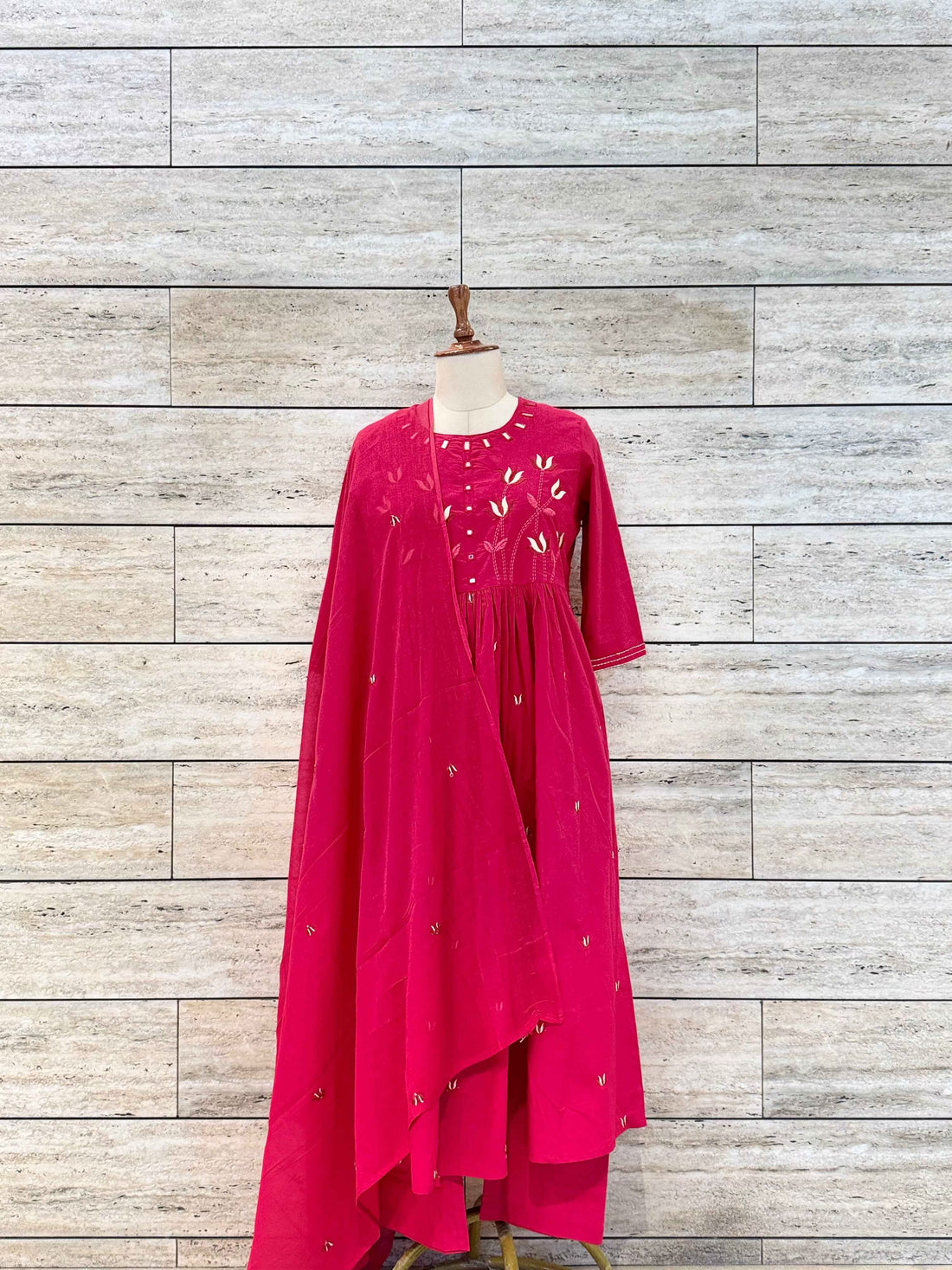 Pure Cotton A Line Dupatta Set With Embroidery Work CS085
