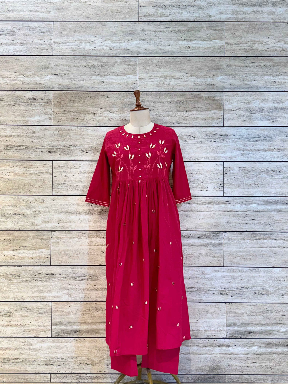 Pure Cotton A Line Dupatta Set With Embroidery Work CS085