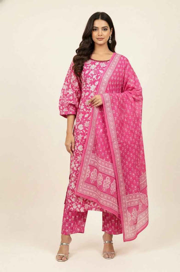 Pure Cotton Three Piece Dupatta Set