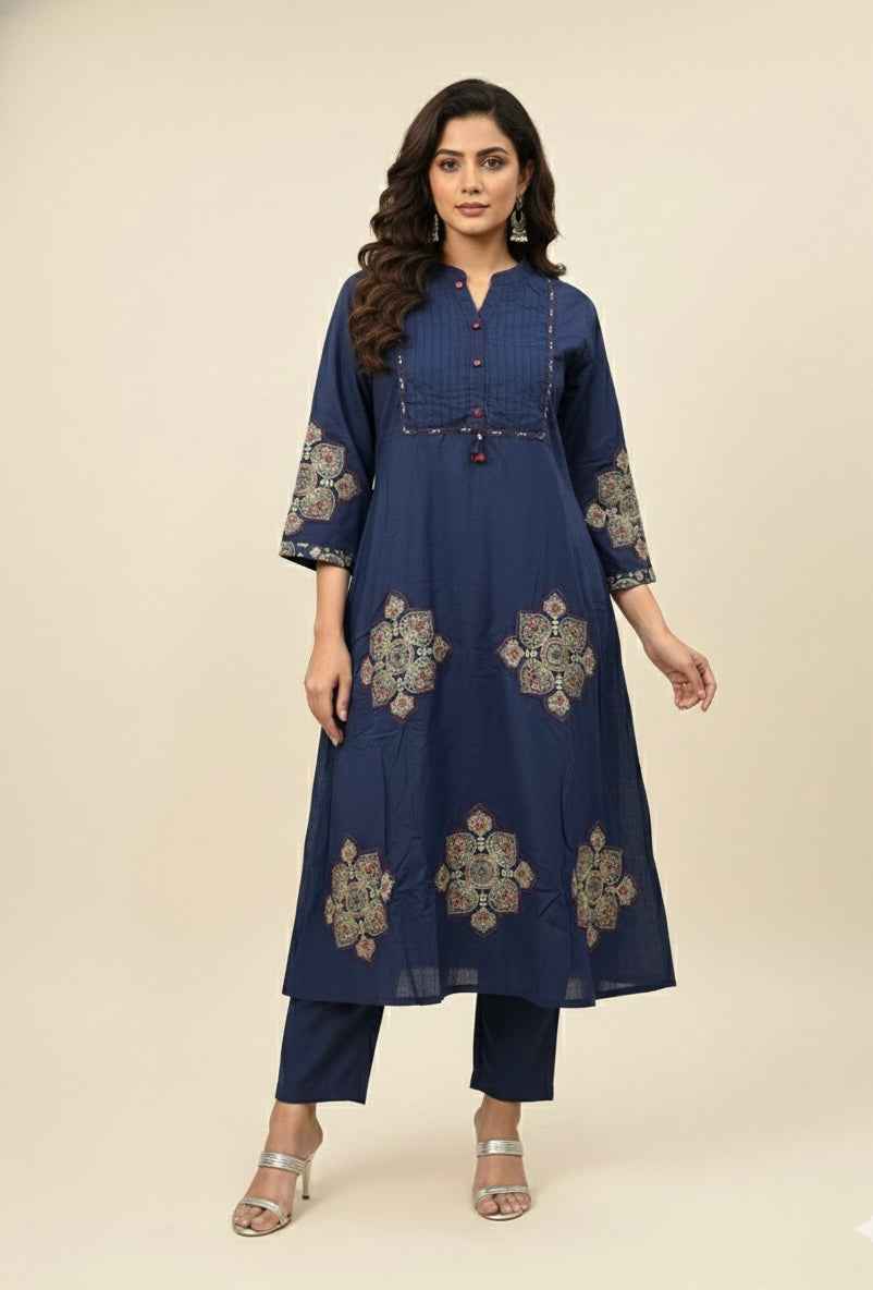 Pure Cotton  A Line Three Piece Dupatta Set