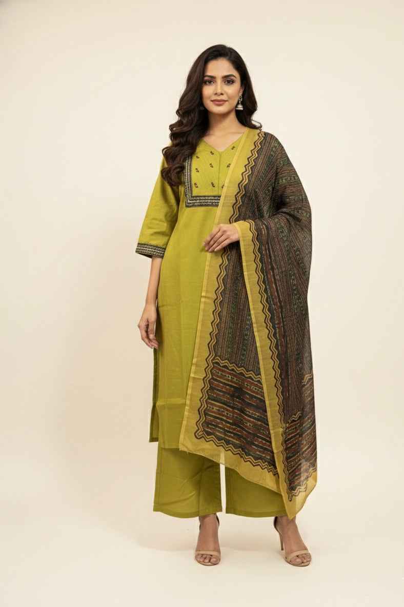 Pure Cotton Three Piece Dupatta Set