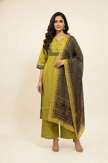 Pure Cotton Three Piece Dupatta Set