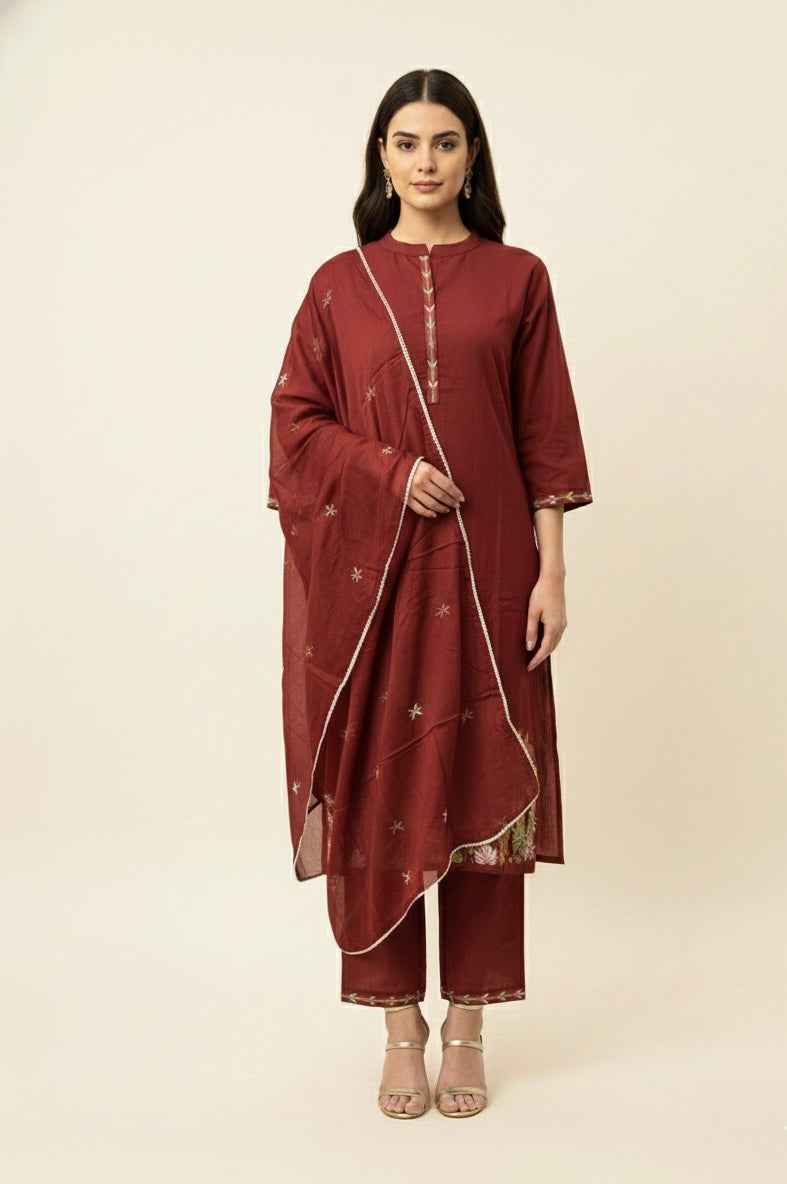 Pure Cotton Three Piece Dupatta Set