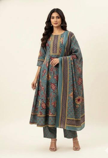 Floral Print Bright Shade Anarkali Suit   FL0186