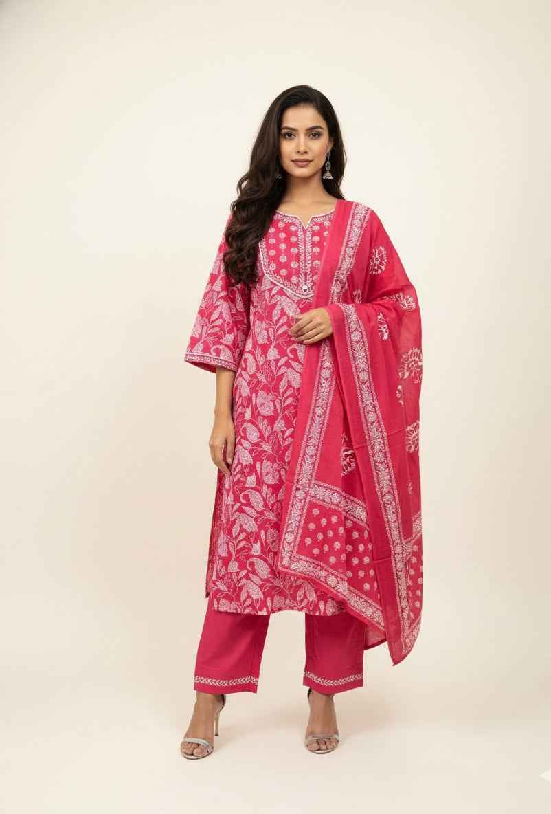 Pure Cotton Three Piece Dupatta Set