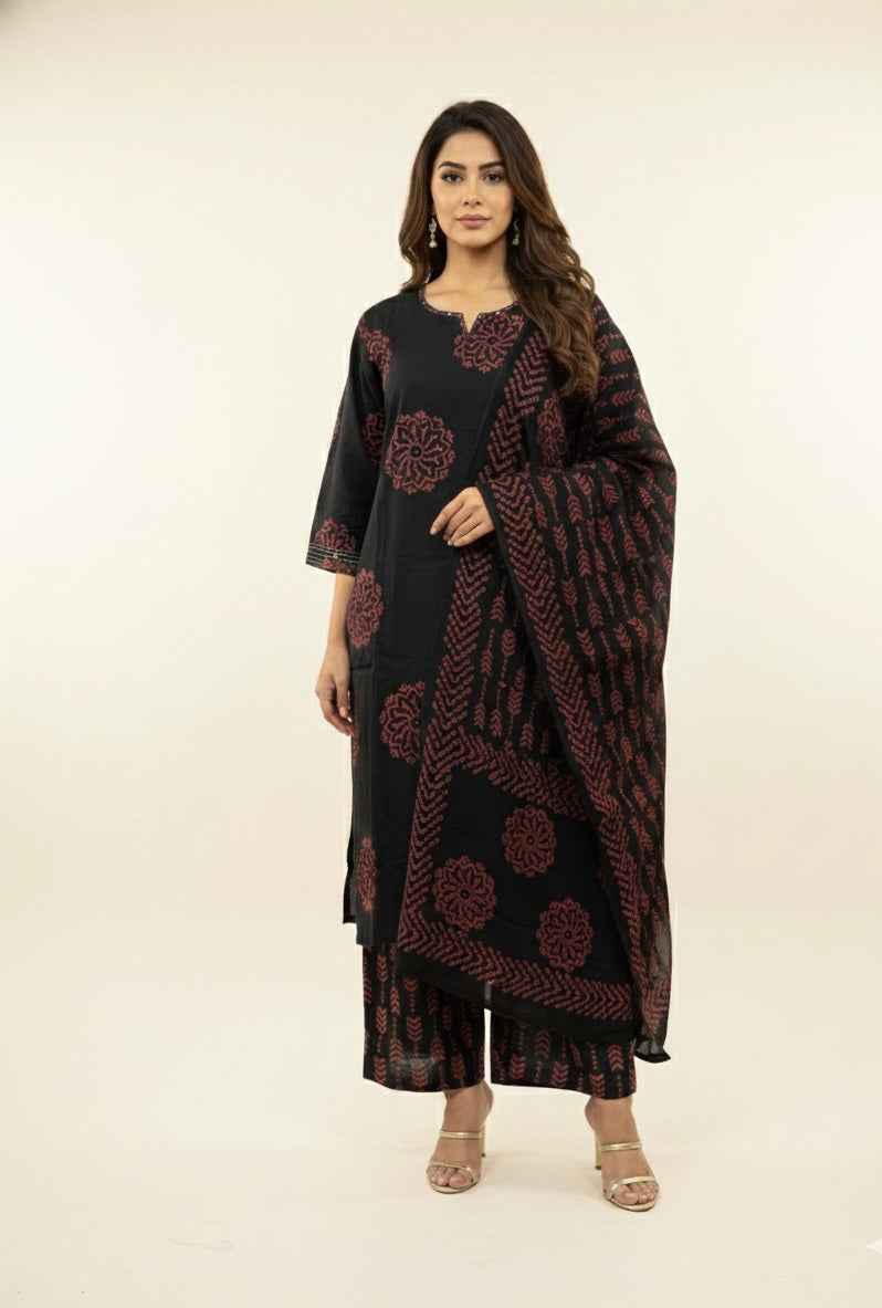 Pure Cotton Three Piece Dupatta Set