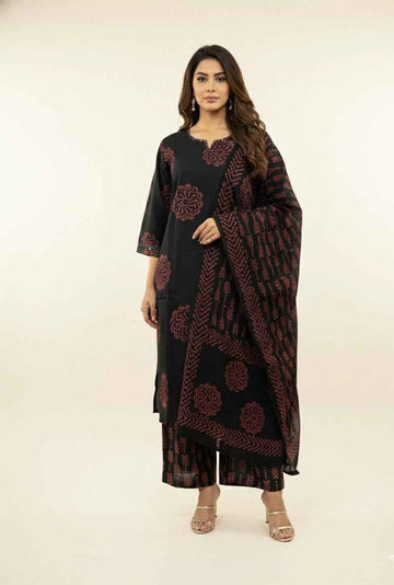 Pure Cotton Three Piece Dupatta Set