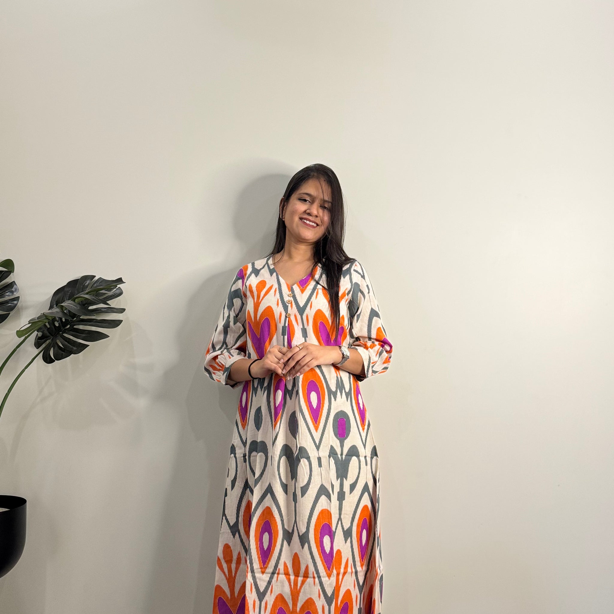 Ikkat Print A Line Only Kurta   FL0159