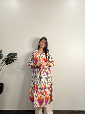 Ikkat Print A Line Only Kurta   FL0159