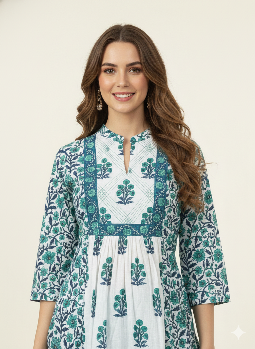 Pure Cotton A Line Anarkali Dupatta Set