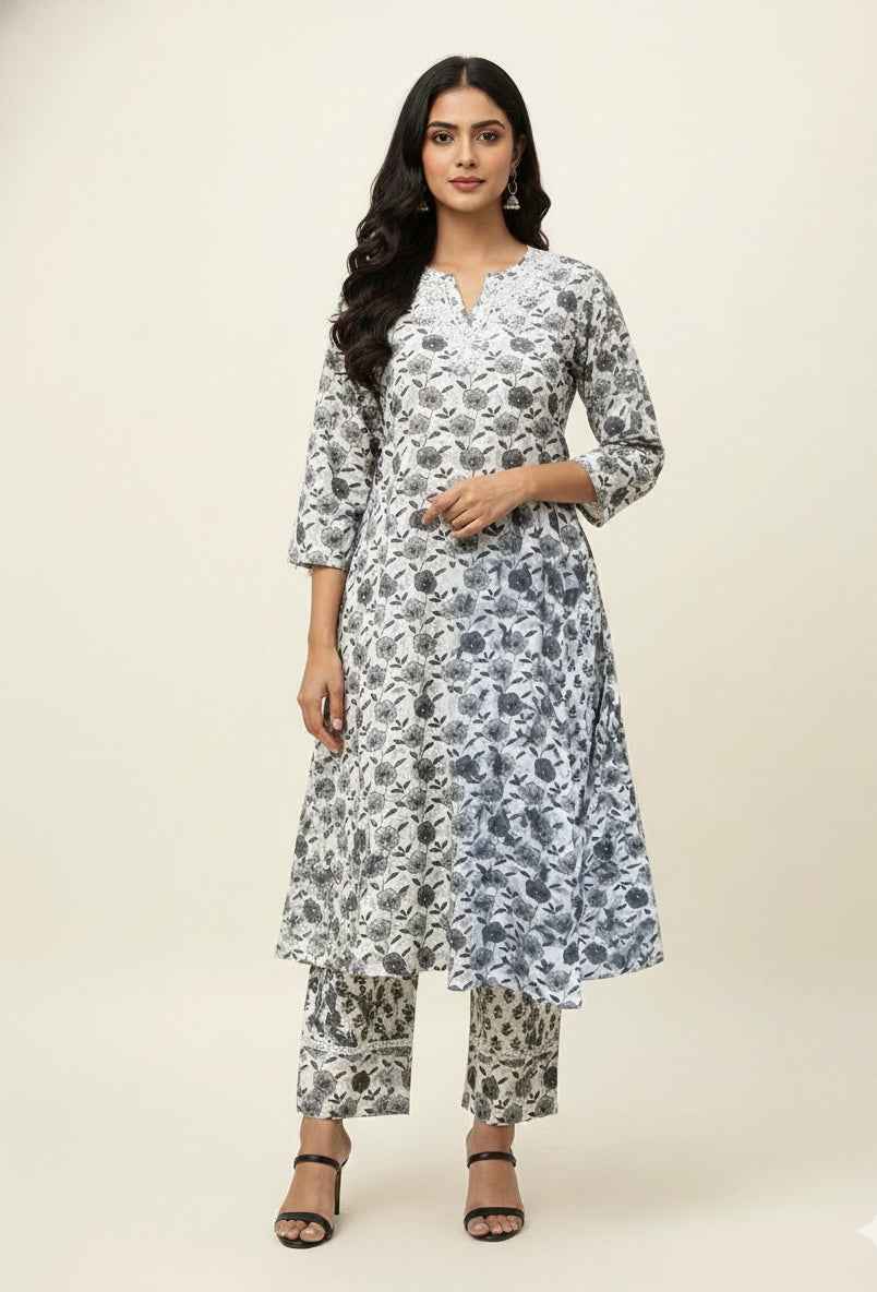 Pure Cotton A Line Anarkali Dupatta Set