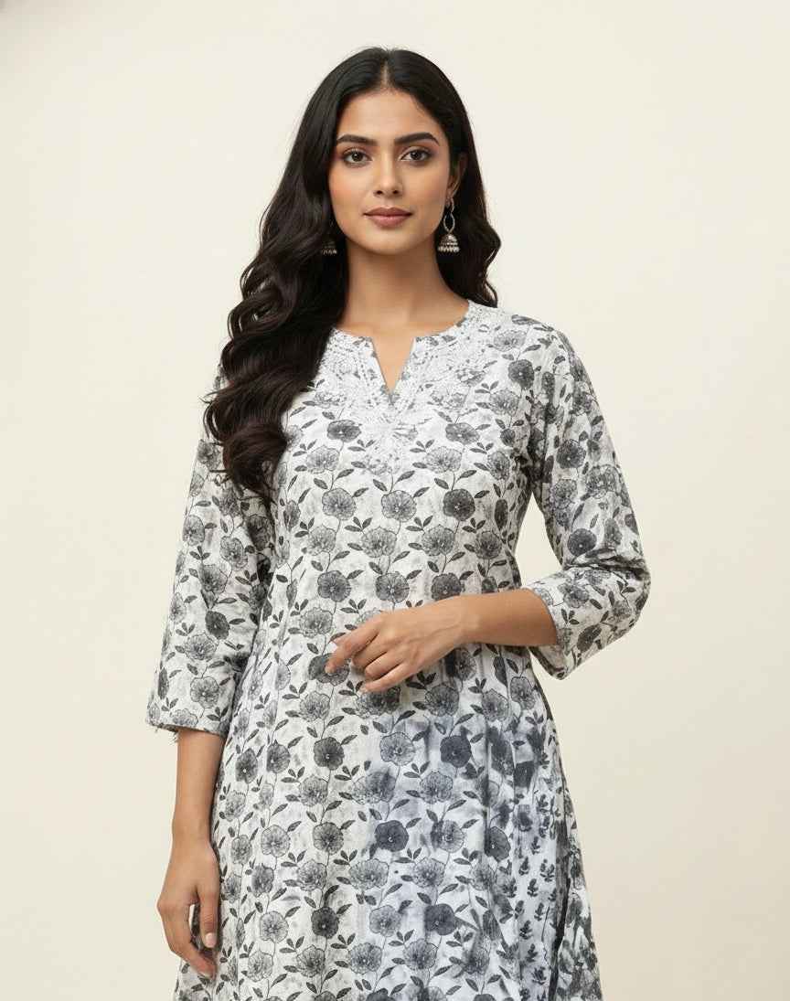 Pure Cotton A Line Anarkali Dupatta Set