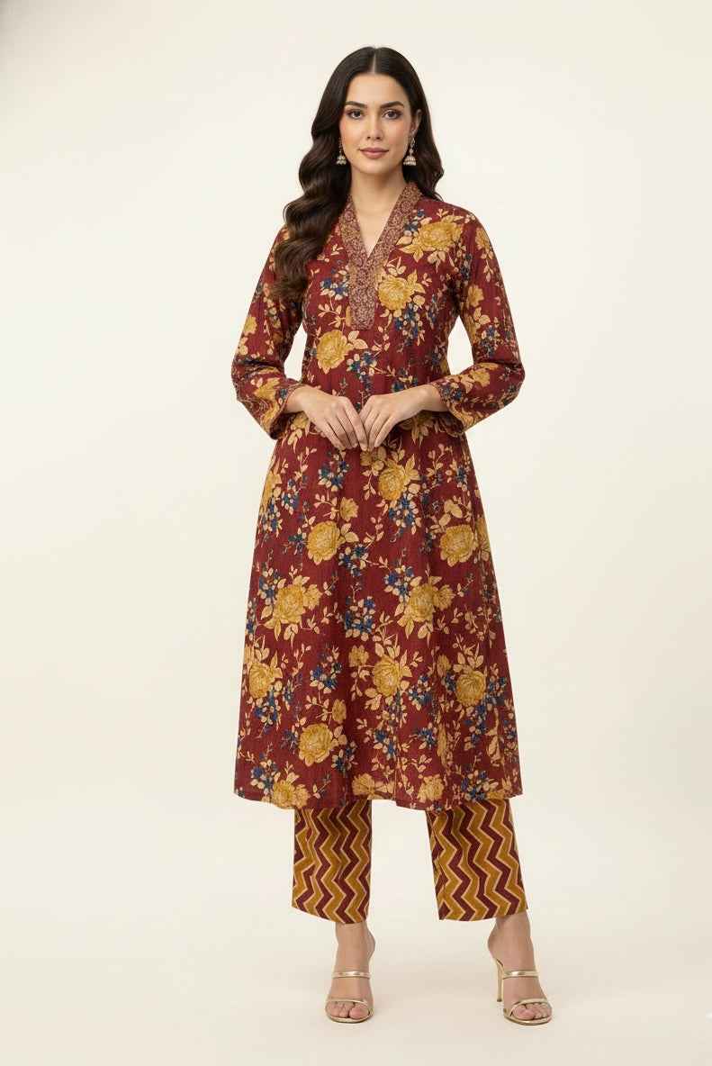 Pure Cotton A Line Anarkali Dupatta Set