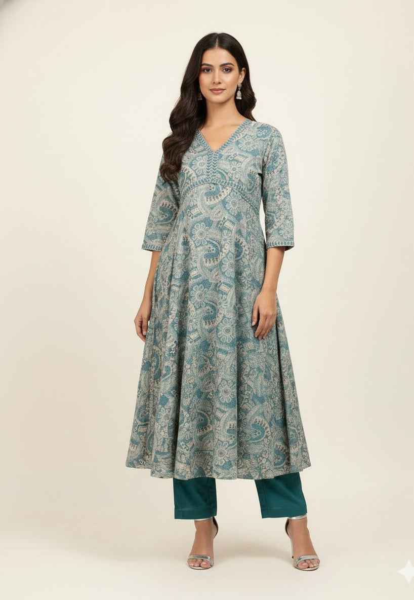 Pure Cotton A Line Anarkali Dupatta Set
