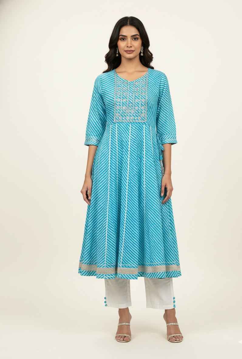 Pure Cotton A Line Anarkali Dupatta Set