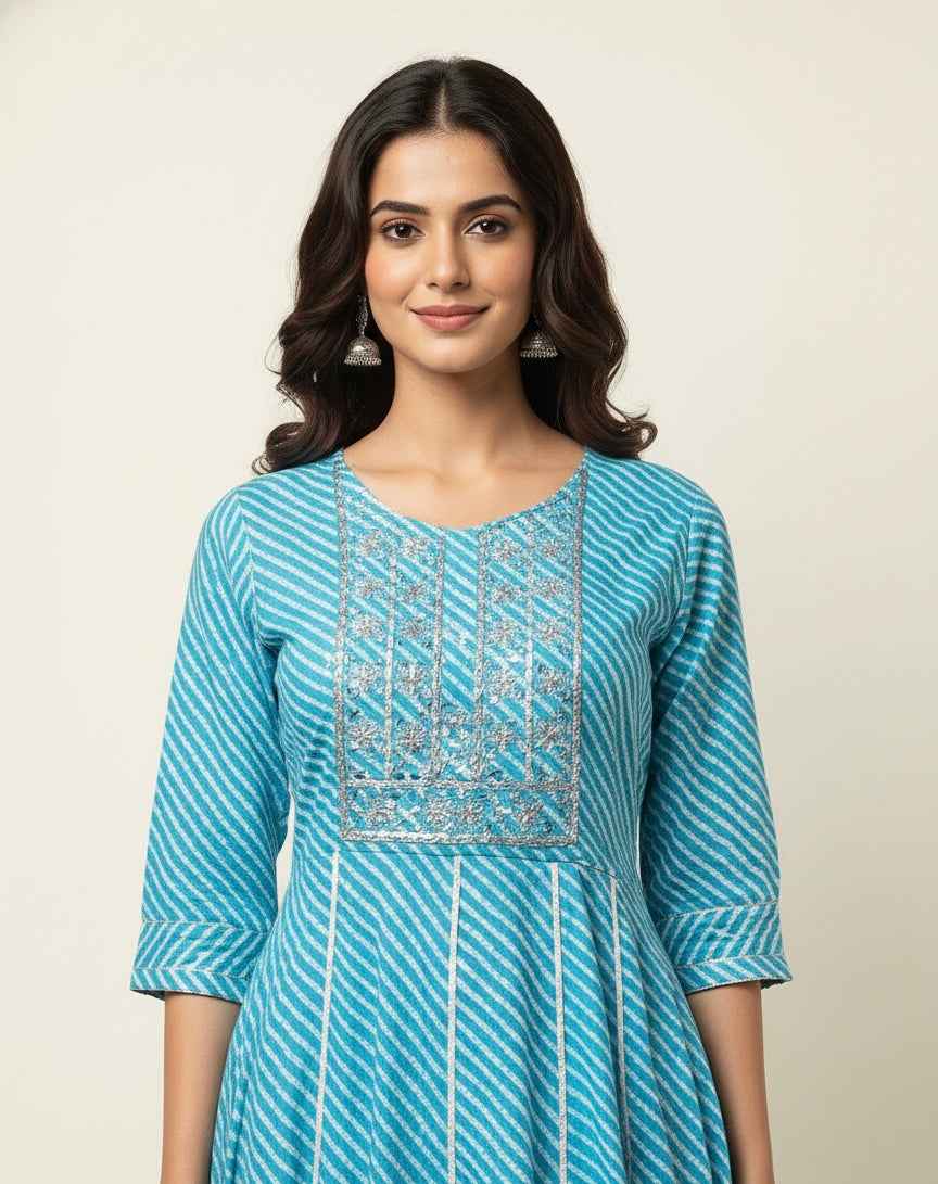 Pure Cotton A Line Anarkali Dupatta Set