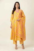 Pure Cotton A Line Anarkali Dupatta Set