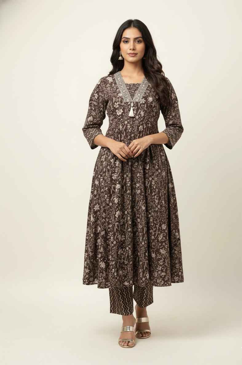Pure Cotton A Line Anarkali Dupatta Set