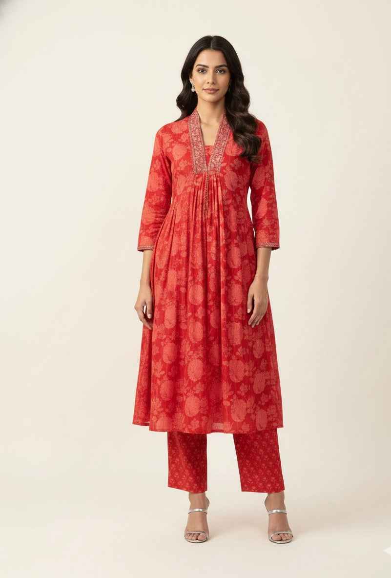 Pure Cotton A Line Anarkali Dupatta Set