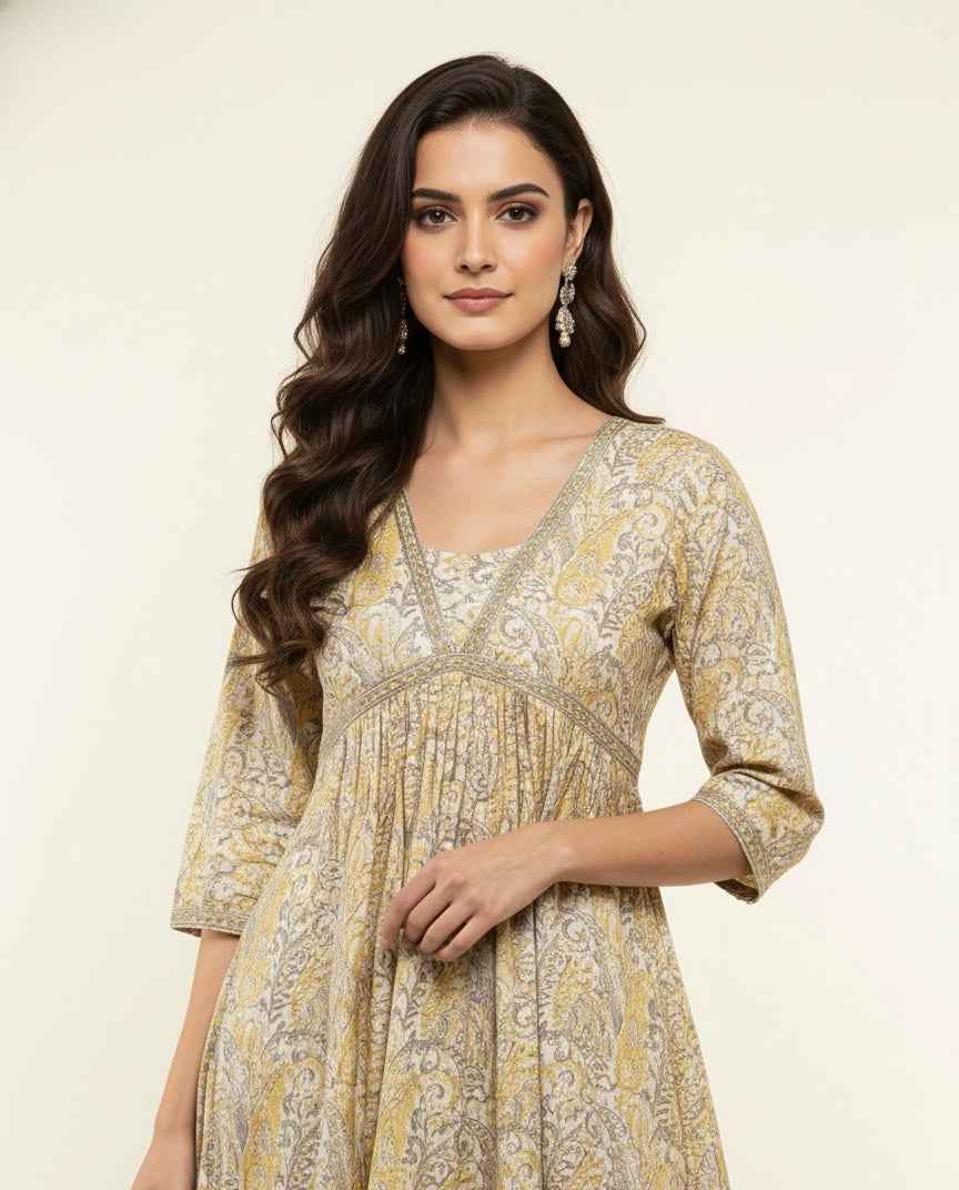 Pure Cotton A Line Anarkali Dupatta Set