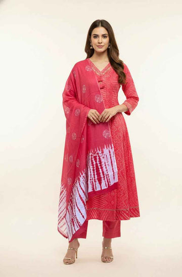 Pure Cotton A Line Anarkali Dupatta Set
