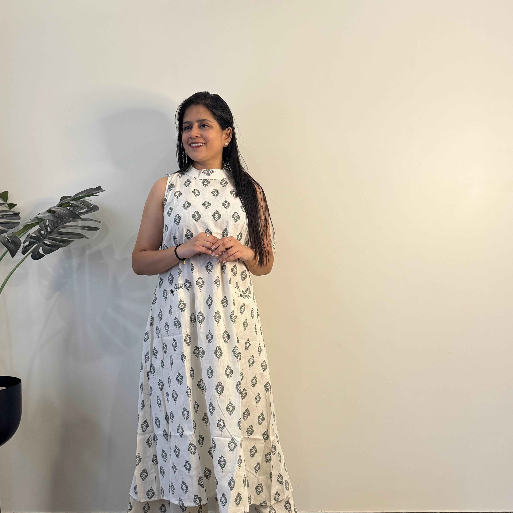 Pure Cotton A Line Two Piece Pant Set With Palazzo