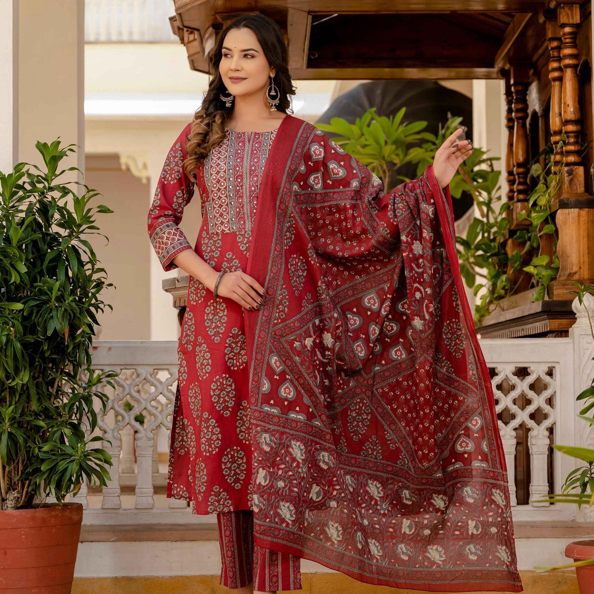 Handblock Pure Cotton Dupatta Set - CS051