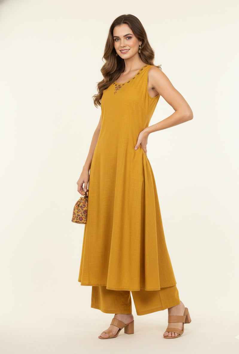 Pure Cotton Flex  A Line Two Piece With Palazzo