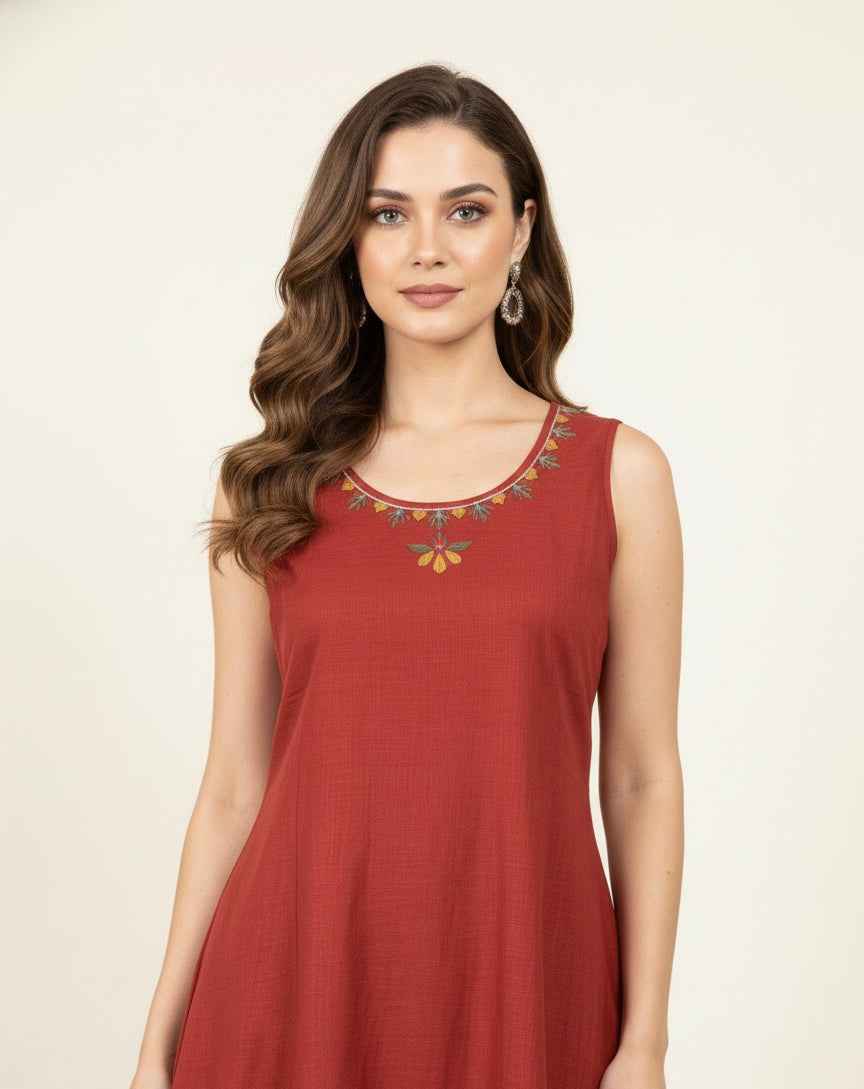 Pure Cotton Flex  A Line Two Piece With Palazzo